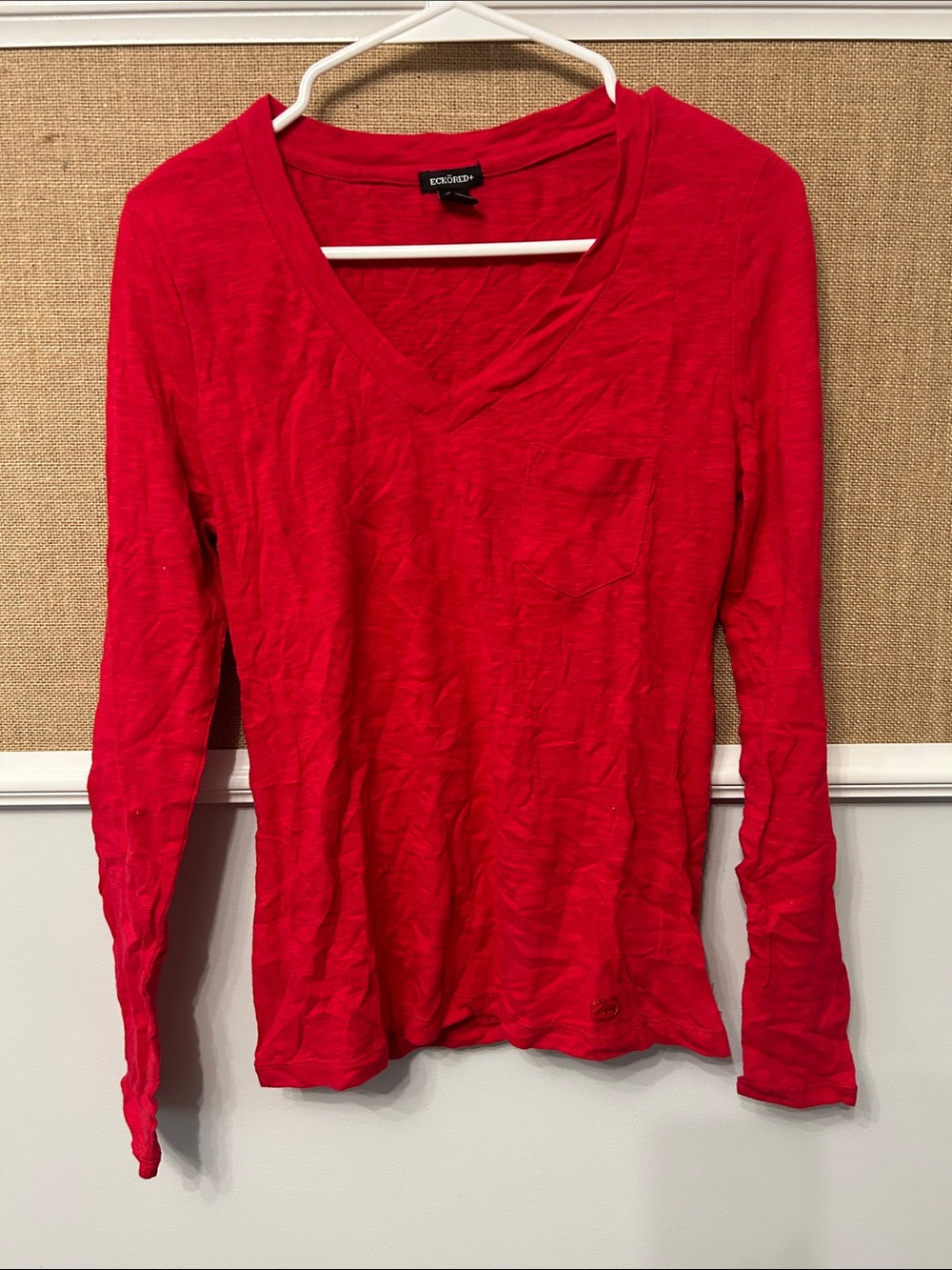 Eckored Red V-Neck Long Sleeve Women's Top